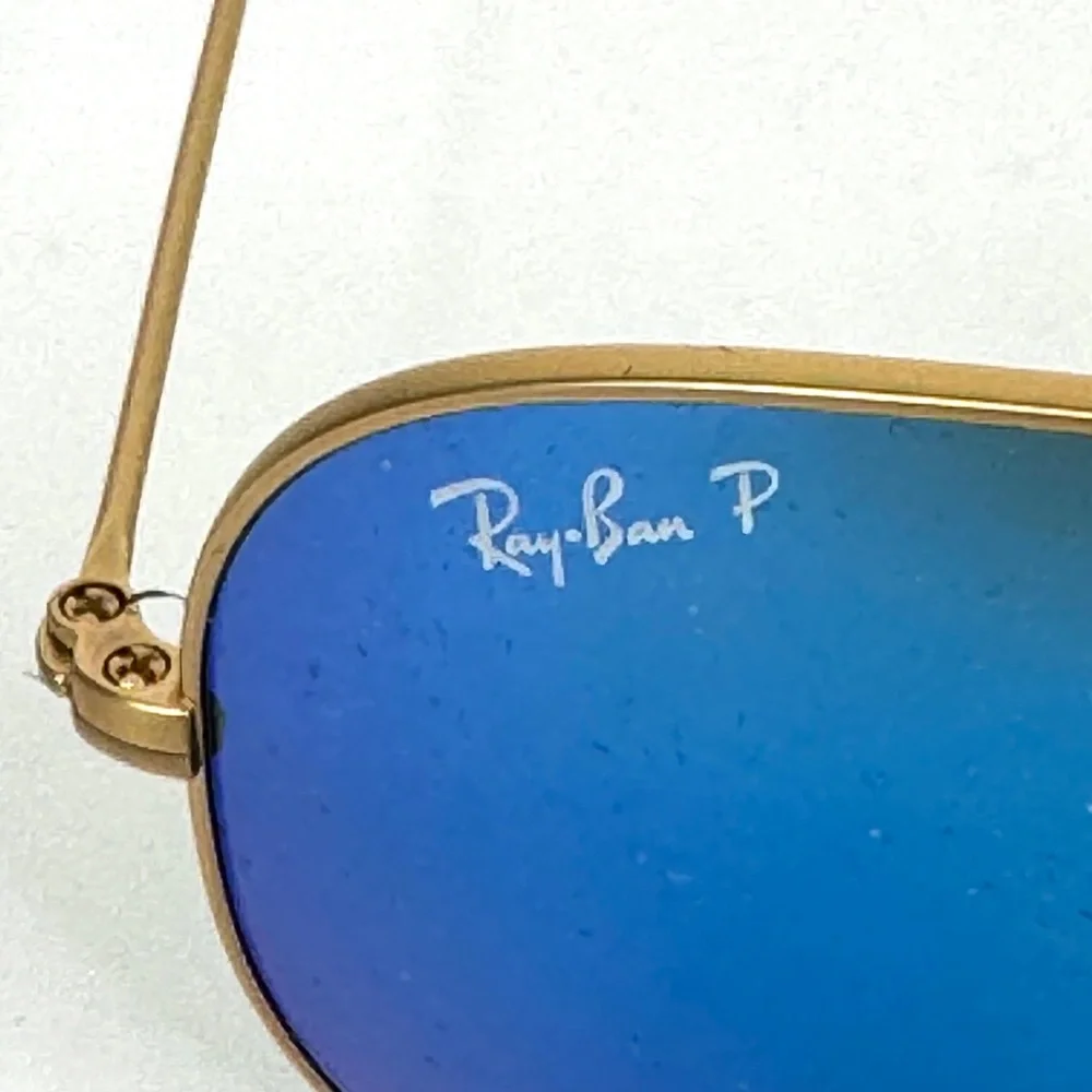 RAY BAN Polarized Sunglasses NEW RB3025 Aviator Large Metal Flash Lens Blue Gold
